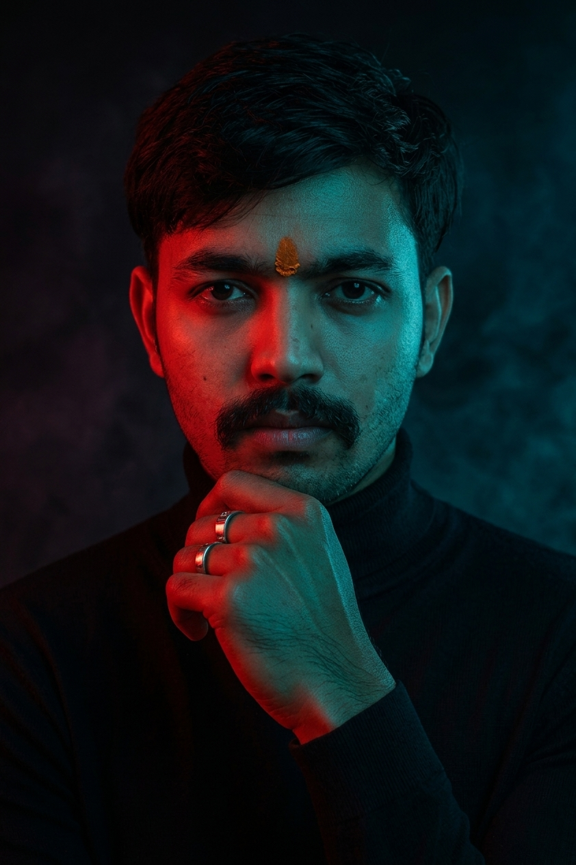 South Asian Male Portrait with Tilak | Dark Moody Photography