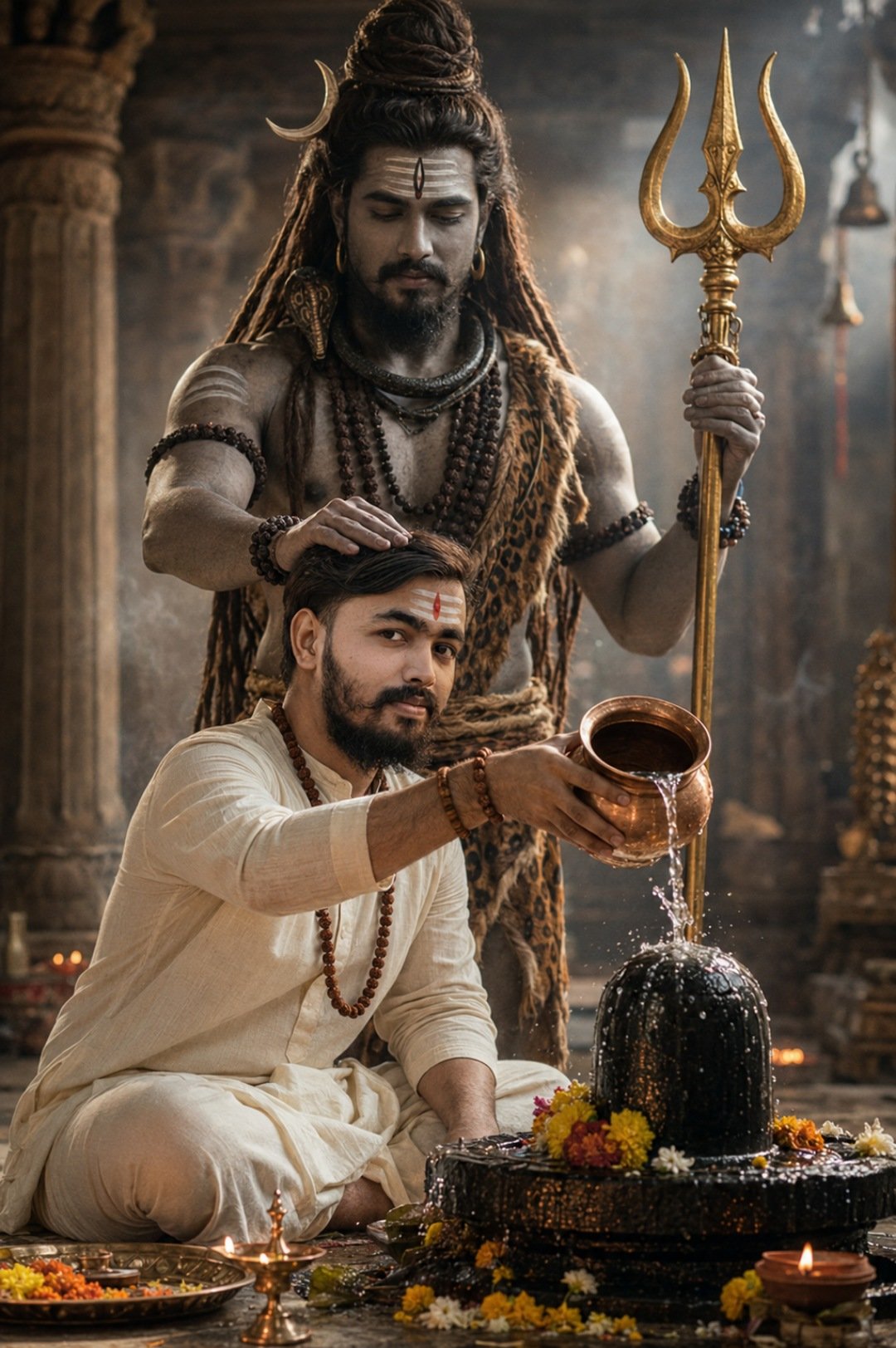 Mahadev Blessing Devotee During Jal Abhishek | Ultra Realistic Prompt