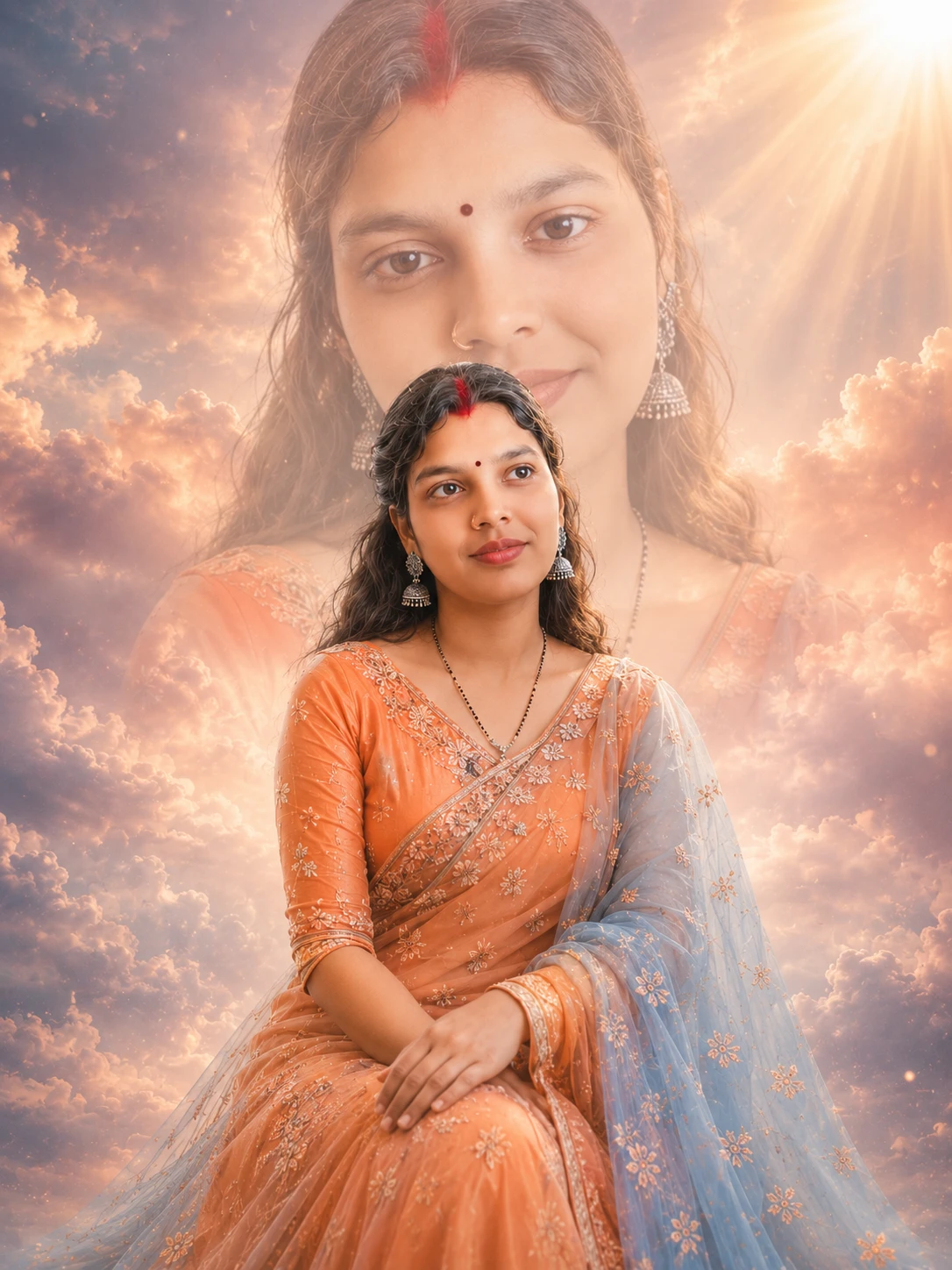 HG Prompts Royal Orange Saree Double Exposure Photo Prompt