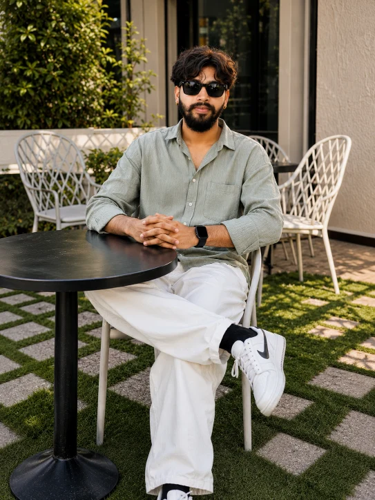 Outdoor Cafe Portrait with Sunglasses Promt