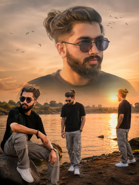 Sunset Riverbank Portrait Promts