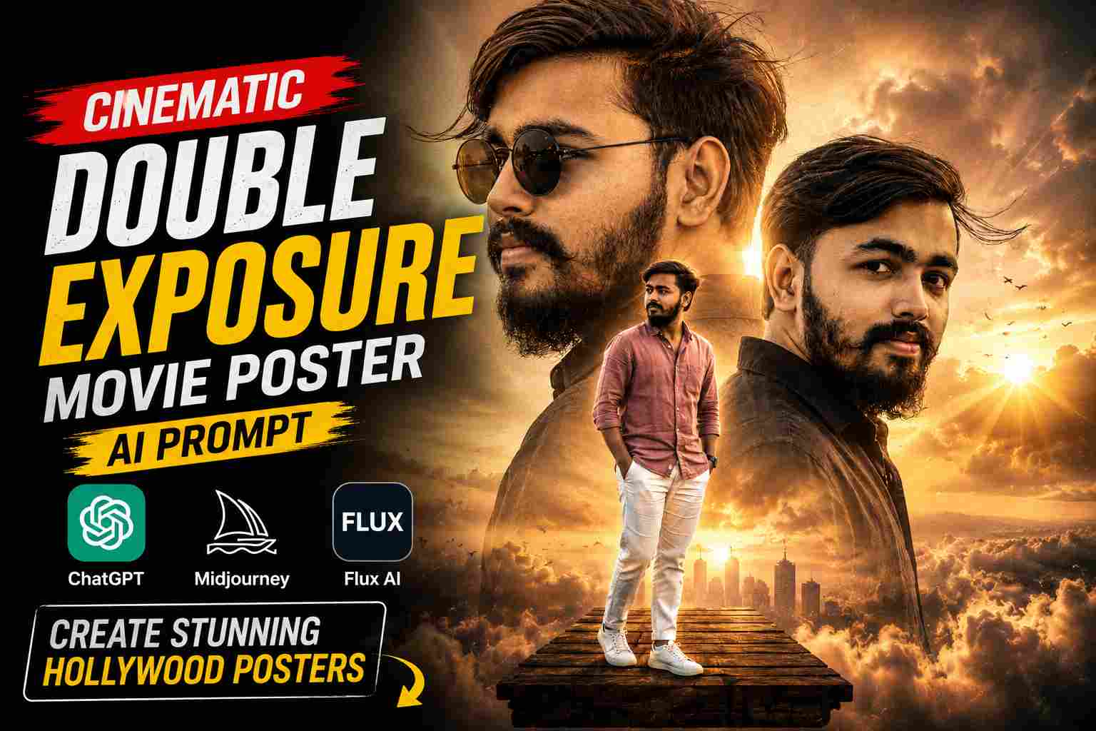 Cinematic Double Exposure Movie Poster AI Prompt (Hollywood Style)