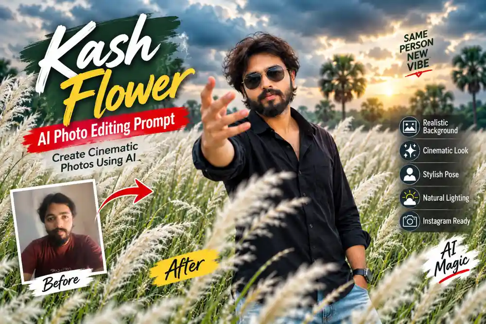 Kash Flower AI Photo Editing Prompt for Cinematic Portraits