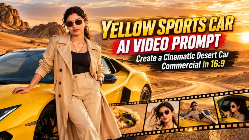 Yellow Sports Car AI Video Prompt cinematic desert commercial